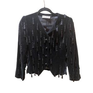 Vintage Black Velvet Tassel Jacket